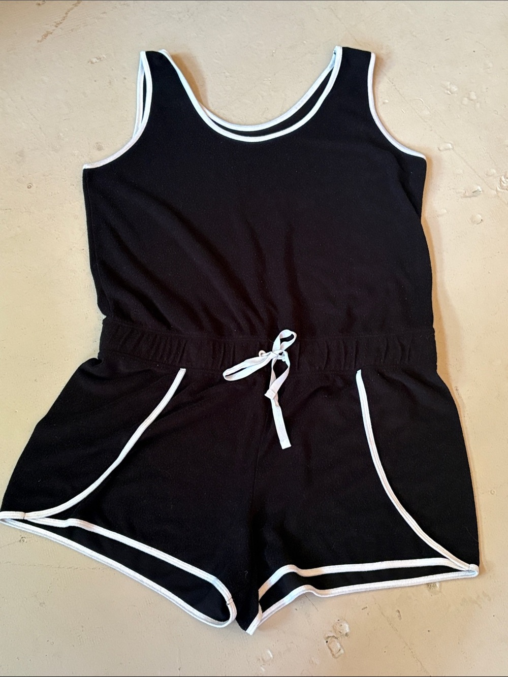 Xersion Black Terry Cloth Romper with White Trim - Women's Tank Shortie XXL